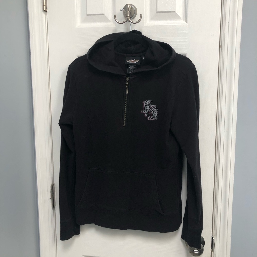 Harley Davidson Womens Medium 1/4 Zip Sweatshirt Hoodie Black Long Sleeve biker - Picture 16 of 16